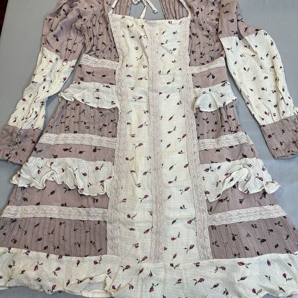 Anthropologie Seen Worn Kept Dress Small Ruffles Long Sleeve Open Floral Pink - Picture 14 of 16